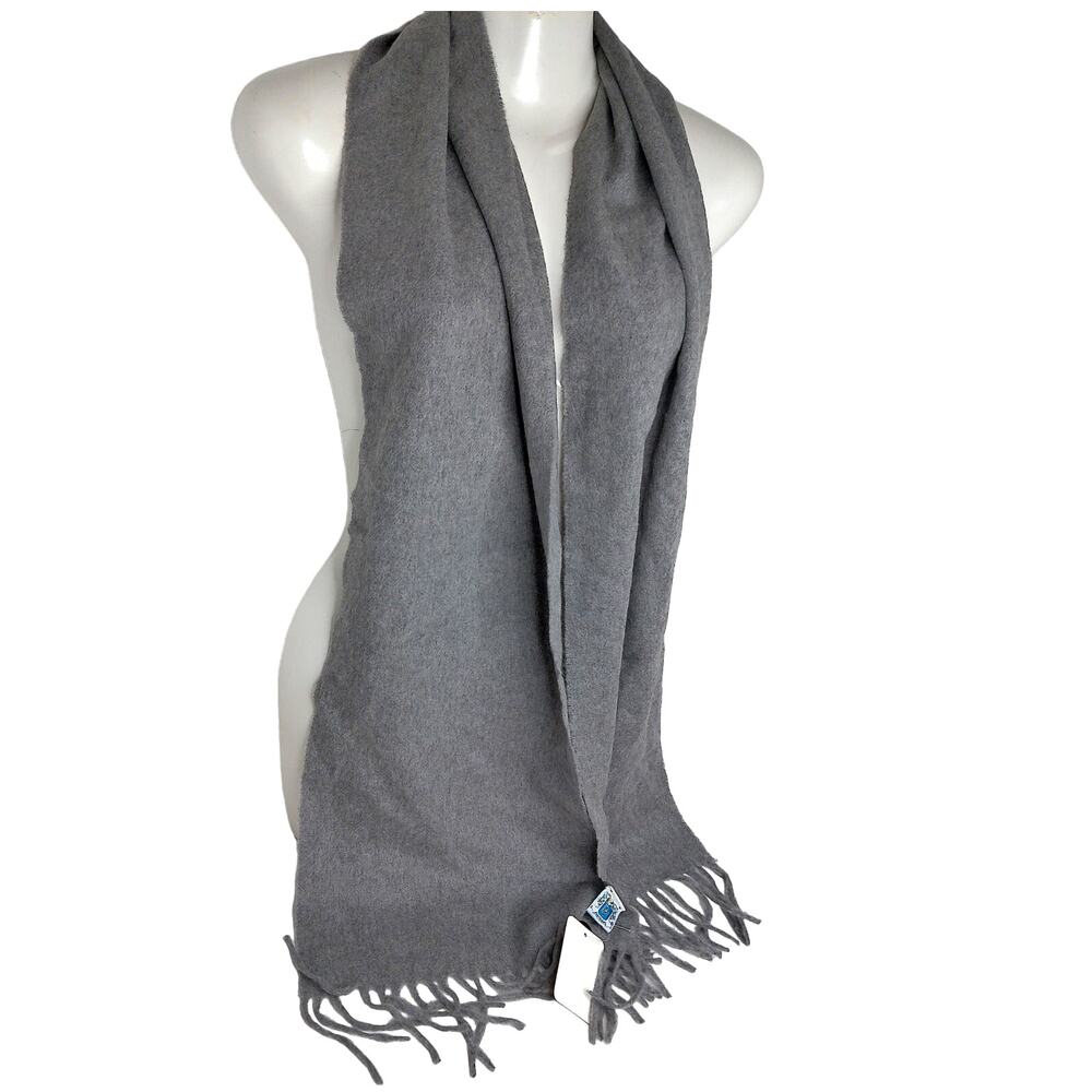 Portolano 100% Cashmere Scarf Gray Luxury Italy Woven Fringe Winter Wrap